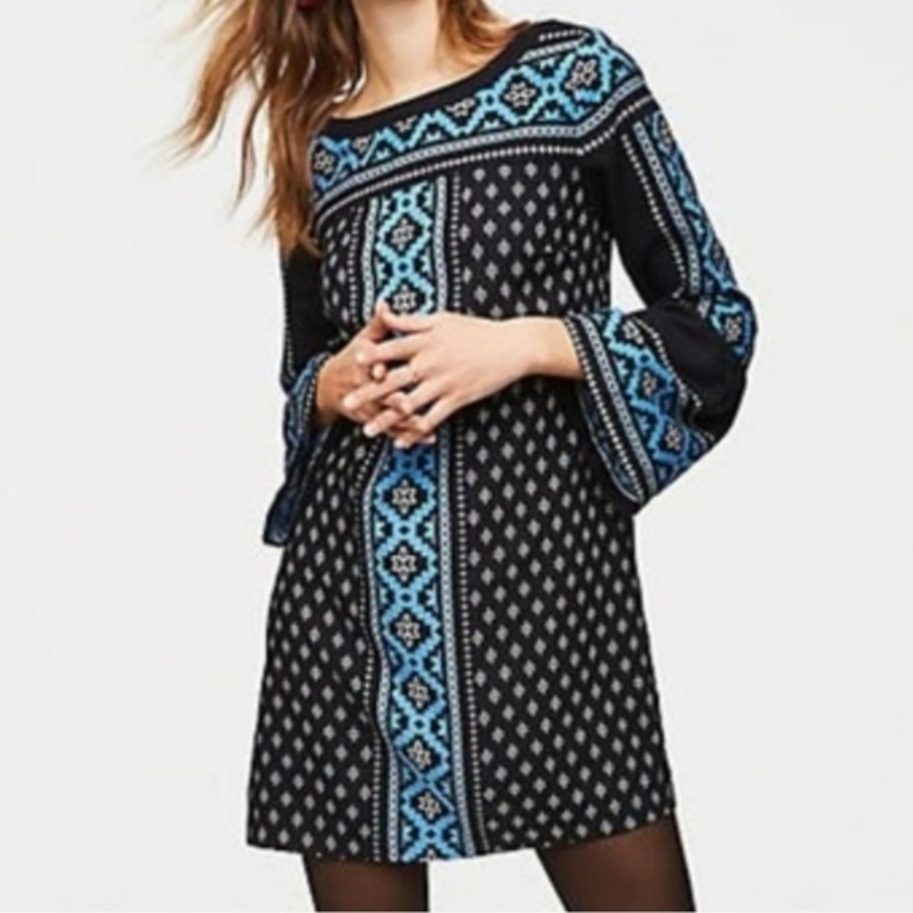 NWT LOFT Snowflake Bell Sleeve Dress Size SP